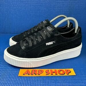 🔴 PUMA SUEDE PLATFORM Women`s Size 8 Black White Comfort Shoes 362223 01